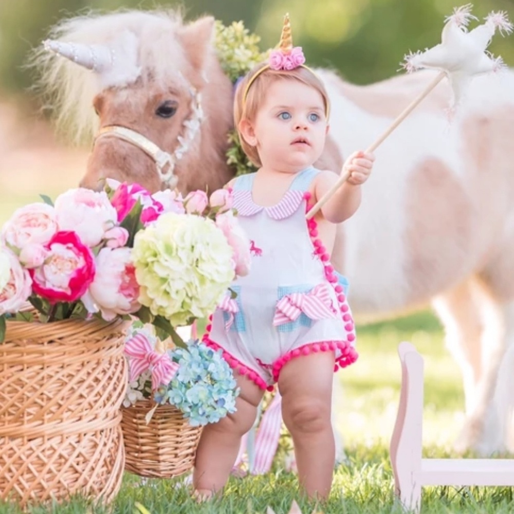 NWOT Runaway Pony Seersucker Unicorn Sunsuit